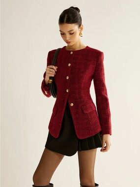 NWT Commense Button Down Slit Tweed Blazer Women’s Size L